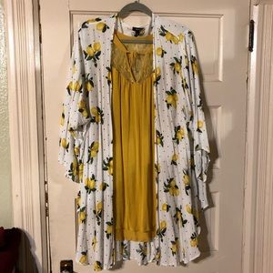 Torrid Lemon Kimono and Yellow Knit Lace Tank